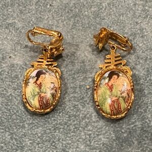 Artistic Gold and Green Earrings